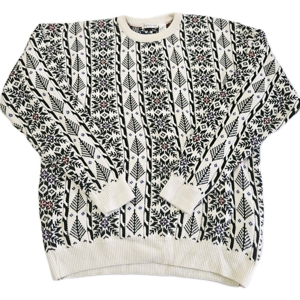 Vintage Liz Claiborne Winter Sweater Womens Size Large 100% Cotton Pullover Snow